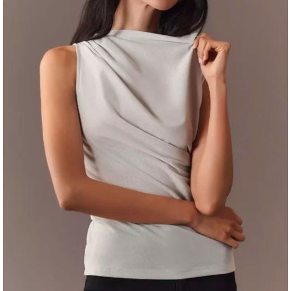 Anthropologie Dolan Left Coast Mock-Neck Shine Top Silver Sz XS NWT 68 - Picture 1 of 4
